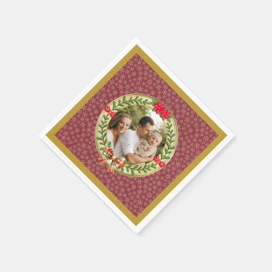 Personalisierter Bilderrahmen und Weihnachtskranz Serviette (Ecke)