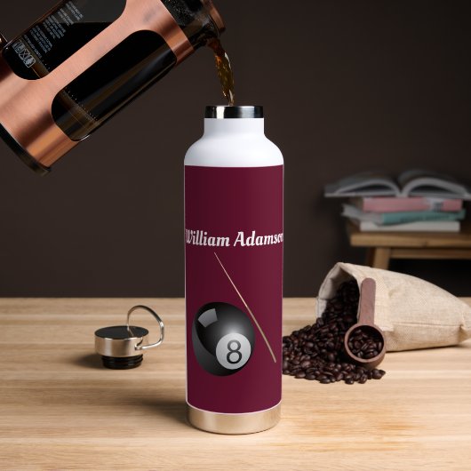 Personalisierter Billardball und -queue Trinkflasche (Kaffee (gedreht))