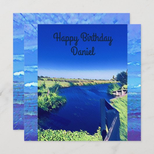Personalisierter Birth Day Blue Canal Sky Watercol (Vorne/Hinten)