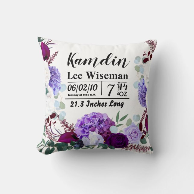 Personalisierter Birth Pillow Lavender Hibiskus au Kissen (Vorderseite)