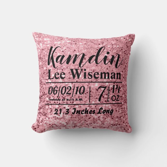Personalisierter Birth Pillow Rose Gold Glitzer Kissen (Vorderseite)