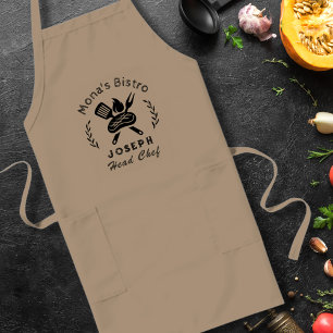 Personalisierter Bistro-Koch mit Utensilien-Grafik Lange Schürze