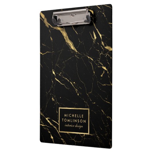 Personalisierter Black and Gold Marmor Designer Klemmbrett (Links)