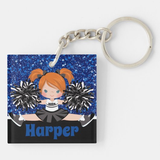 Personalisierter Black & Blue Cheerleader Schlüsse Schlüsselanhänger (Rückseite)