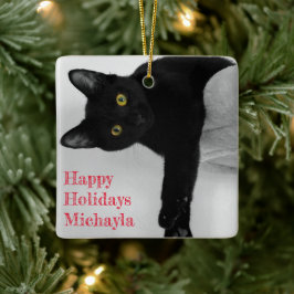 Personalisierter Black Cat Besitzer Weihnachten Keramikornament