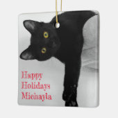 Personalisierter Black Cat Besitzer Weihnachten Keramikornament (Links)