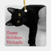 Personalisierter Black Cat Besitzer Weihnachten Keramikornament (Vorderseite)