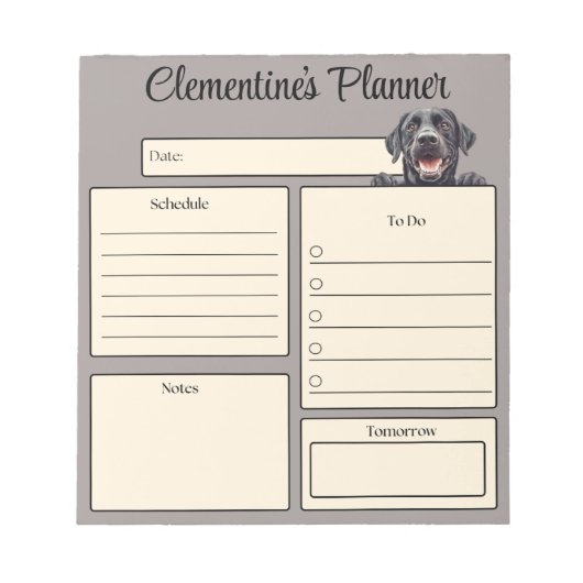 Personalisierter Black Labrador Tagesplaner Notizblock (Vorderseite)
