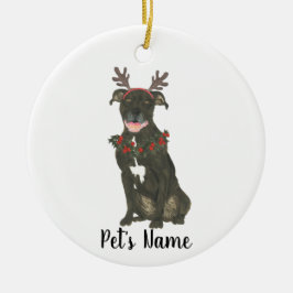 Personalisierter Black Pitbull Staffy Antlers Wrea Keramik Ornament