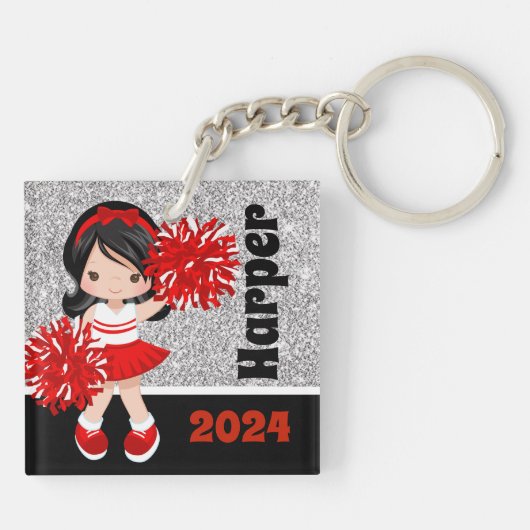 Personalisierter Black & Red Cheerleader Schlüssel Schlüsselanhänger (Rückseite)