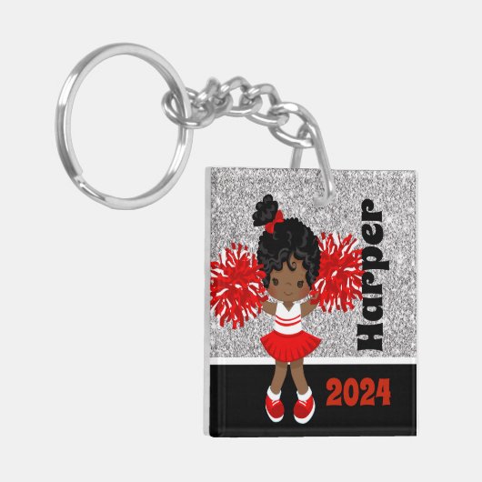 Personalisierter Black & Red Cheerleader Schlüssel Schlüsselanhänger (Vorderseite links)