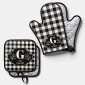 Personalisierter Black & White Buffalo Karo Ofenhandschuh & Topflappen-Set (Vorderseite/Rückseite)