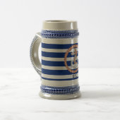 Personalisierter blau gestreifter Anker 1 Stein Bierglas (Vorderseite Links)