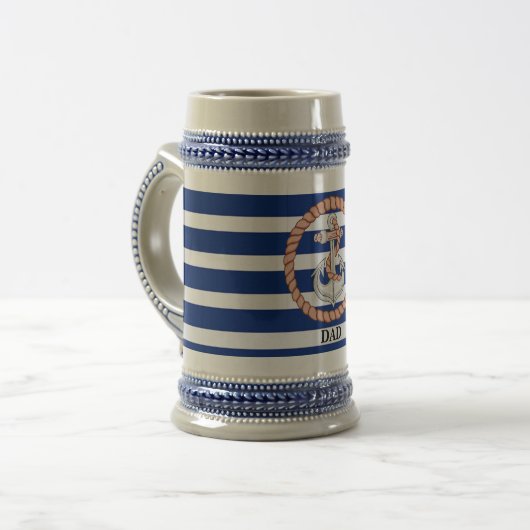 Personalisierter blau gestreifter Anker 1 Stein Bierglas (Vorderseite Links)