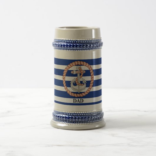 Personalisierter blau gestreifter Anker 1 Stein Bierglas (Mittel)