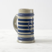 Personalisierter blau gestreifter Anker 2 Stein Bierglas (Vorderseite Links)