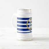 Personalisierter blau gestreifter Anker 3 Stein Bierglas (Vorderseite Links)
