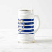 Personalisierter blau gestreifter Anker 3 Stein Bierglas (VorderseiteRechts)