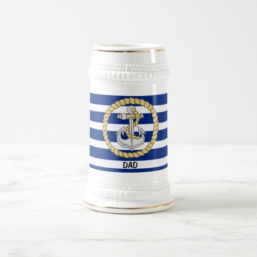 Personalisierter blau gestreifter Anker 3 Stein Bierglas (Mittel)