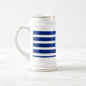 Personalisierter blau gestreifter Anker 3 Stein Bierglas (Links)