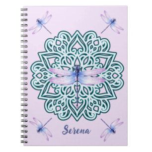 Personalisierter Blau Lila Libellen-Mandala Rosa Notizblock