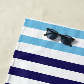 Personalisierter, blau-weißer Multistreifen Strandtuch (Beispiel)