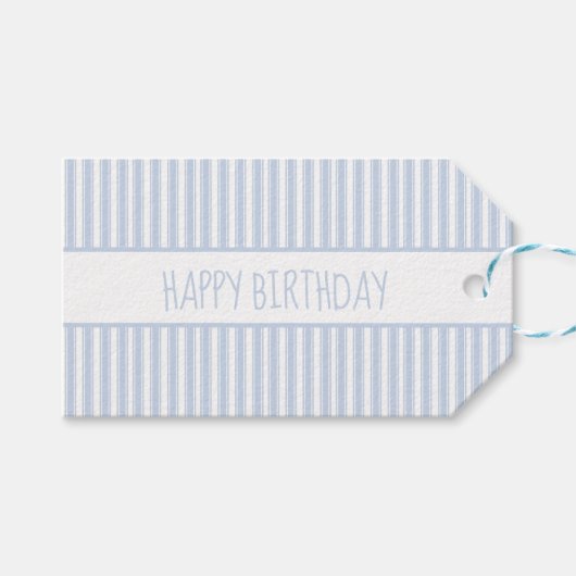 Personalisierter blau-weißer Ticking-Streifen Geschenkanhänger (Vorderseite (Horizontal))