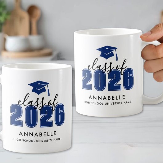 Personalisierter blauer Abschluss Kaffeetasse