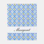 Personalisierter blauer Azulejo-Wasserfarben-Monog Fleecedecke (Vorderseite)