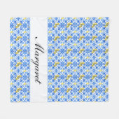 Personalisierter blauer Azulejo-Wasserfarben-Monog Fleecedecke (Vorderseite (Horizontal))