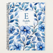 Personalisierter blauer Blumen-Monats- und Wochenp Planer (Vorderseite)