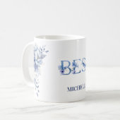 Personalisierter blauer Blumenbecher, beste Freund Kaffeetasse (Vorderseite Links)