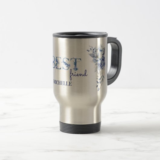 Personalisierter blauer Blumenbecher, beste Freund Reisebecher (VorderseiteRechts)