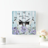 Personalisierter blauer Blumenstrauß Milchziegenfa Quadratische Wanduhr (Zuhause)