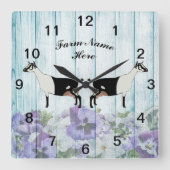 Personalisierter blauer Blumenstrauß Milchziegenfa Quadratische Wanduhr (Vorderseite)