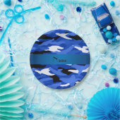 Personalisierter blauer Camouflage blauer Streifen Pappteller (Party)
