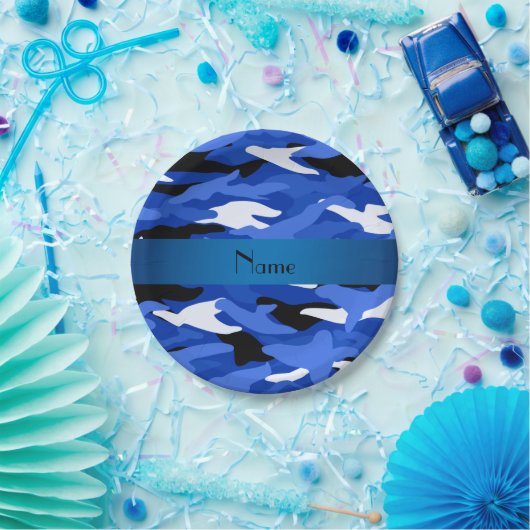 Personalisierter blauer Camouflage blauer Streifen Pappteller (Party)