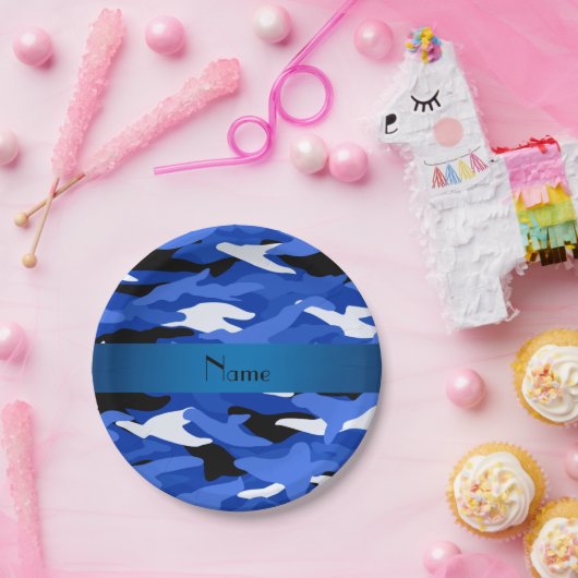 Personalisierter blauer Camouflage blauer Streifen Pappteller (Party)