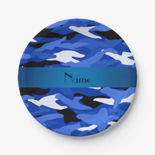 Personalisierter blauer Camouflage blauer Streifen Pappteller