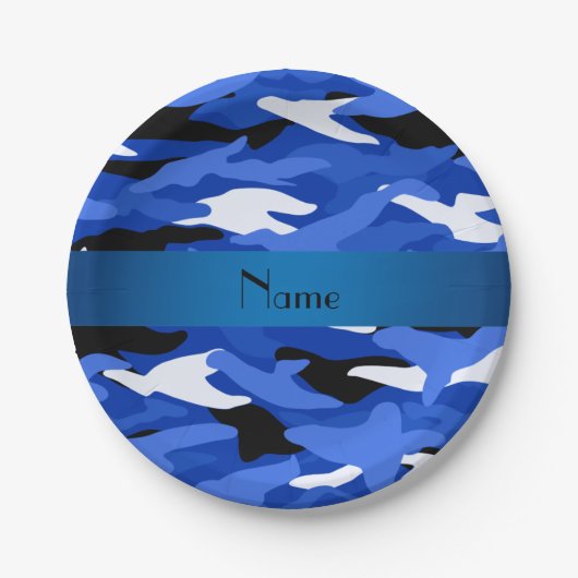 Personalisierter blauer Camouflage blauer Streifen Pappteller (Vorderseite)