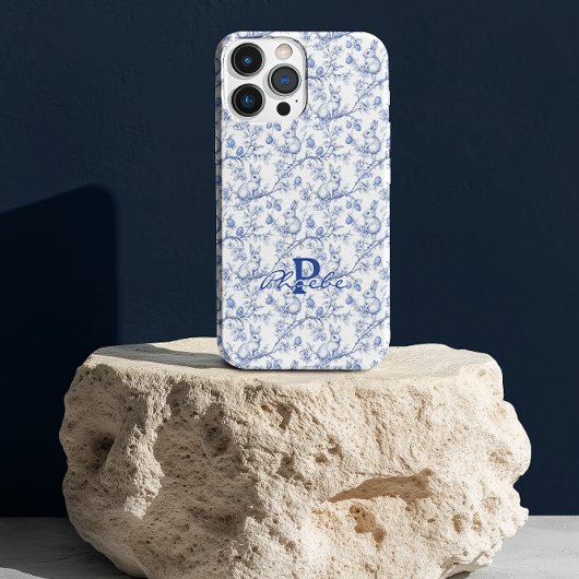Personalisierter blauer Chinoiserie-Hase iPhone Hülle