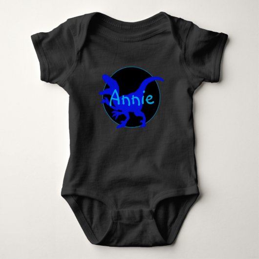 Personalisierter blauer Dinosaurier Baby Strampler (Vorderseite)