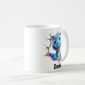Personalisierter blauer Dinosaurier-Becher | Gesch Kaffeetasse (VorderseiteRechts)