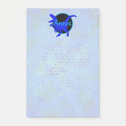 Personalisierter blauer Dinosaurier Post-it Klebezettel (Vorderseite)