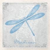 Personalisierter Blauer Dragonfly-Untersetzer Glasuntersetzer (Vorderseite)