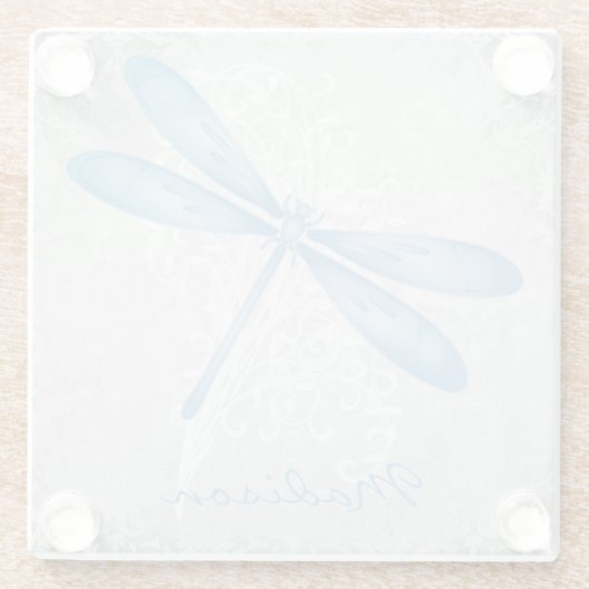 Personalisierter Blauer Dragonfly-Untersetzer Glasuntersetzer (Rückseite)