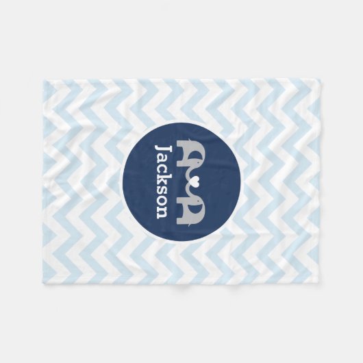 Personalisierter blauer Elefant-Zickzack Fleecedecke (Vorderseite (Horizontal))