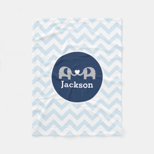 Personalisierter blauer Elefant-Zickzack Fleecedecke (Vorderseite)