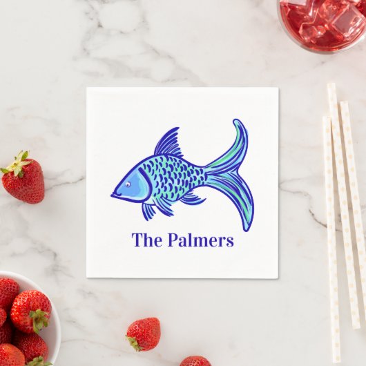 Personalisierter Blauer Fisch Serviette (Beispiel)
