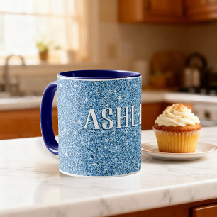 Personalisierter blauer funkelnder Glitter mit Nam Tasse